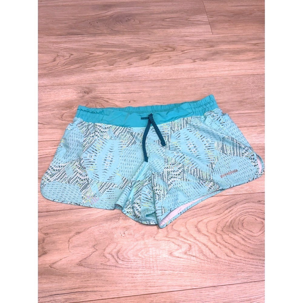 Patagonia Running Shorts Womens Medium Teal Blue Geometric Palm Print Size M‎